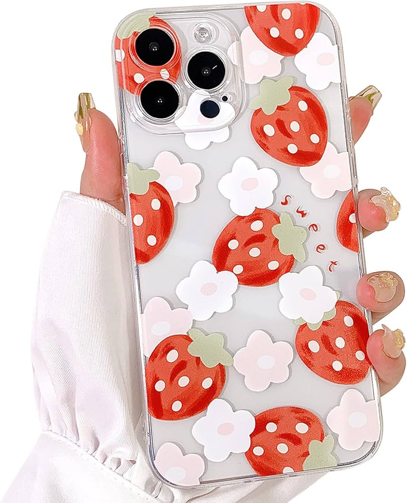 Lovmooful Compatible for iPhone 13 Pro Max Case Cute Clear Oil Flower Floral Strawberry Design fo... | Amazon (US)