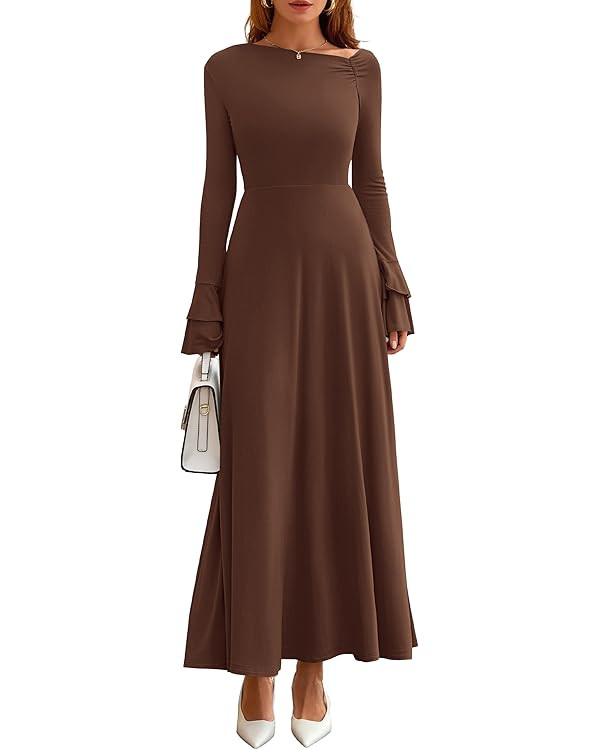 PRETTYGARDEN Womens Dresses Formal Off The Shoulder Long Sleeve Ruched Knit A-Line Maxi Wedding G... | Amazon (US)