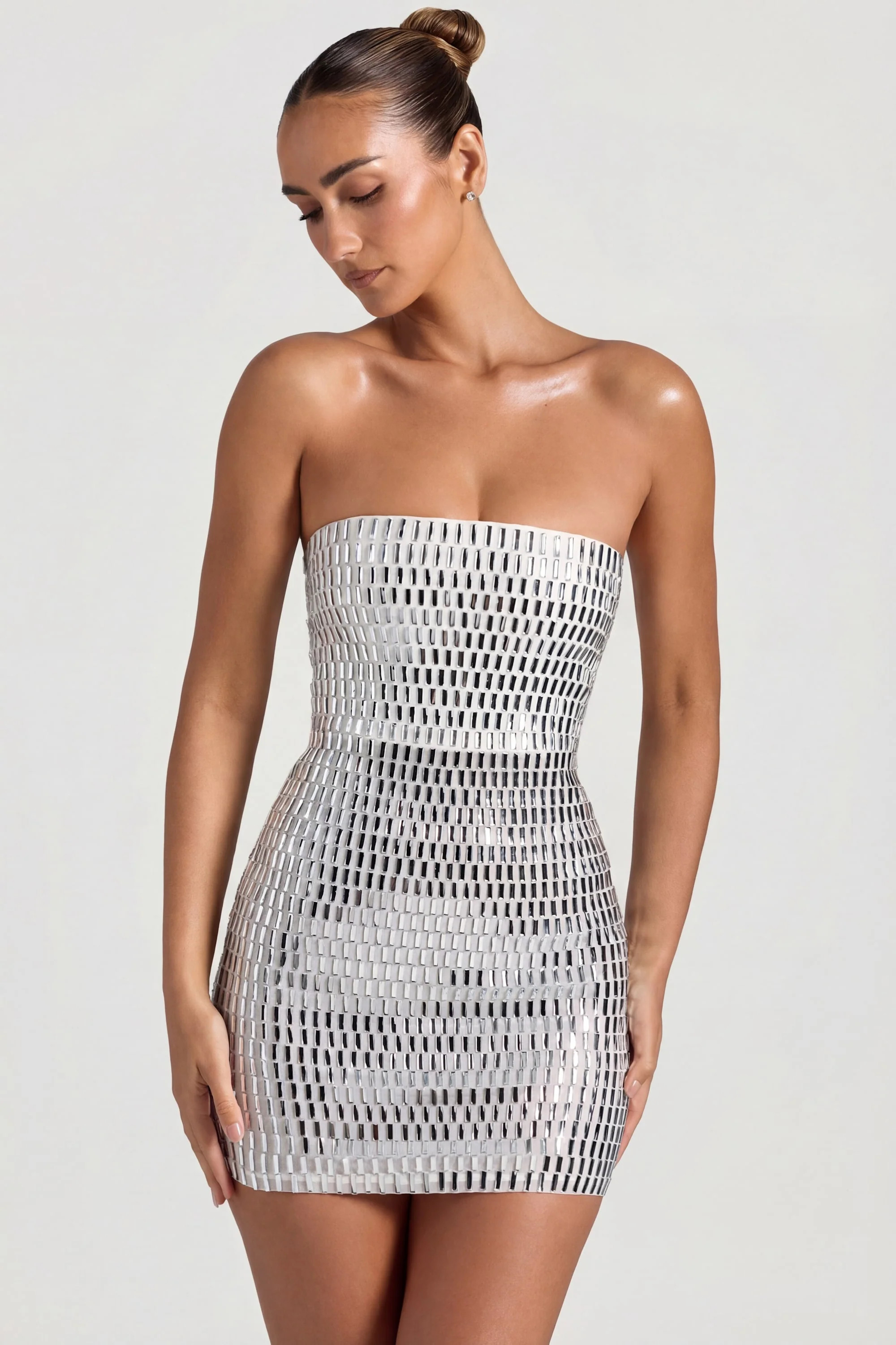 Embellished Bandeau Mini Dress in White | Oh Polly