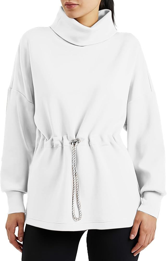Doshoop Women's Turtleneck Sweatshirts Long Sleeve Pullover Tops Side Slit Tunic Shirts with Draw... | Amazon (US)
