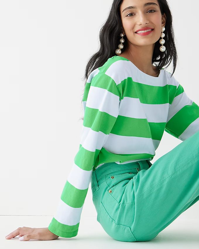 Relaxed long-sleeve boatneck T-shirt in stripe | J.Crew US
