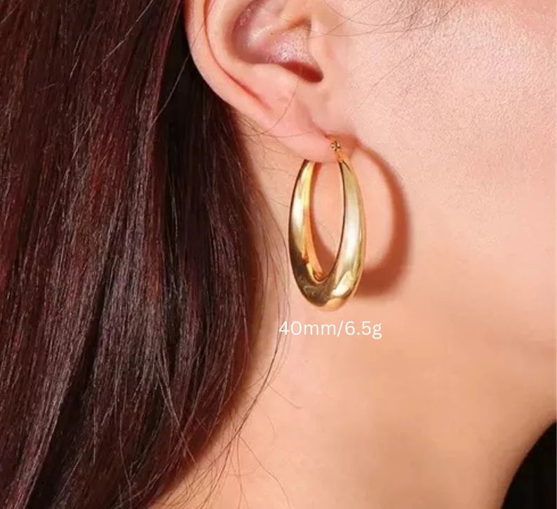 18K Gold Filled Thick Hollow Hoops - Gold Thick Hoop Earrings - Simple Thick Hoops - Light Weight | Etsy (US)