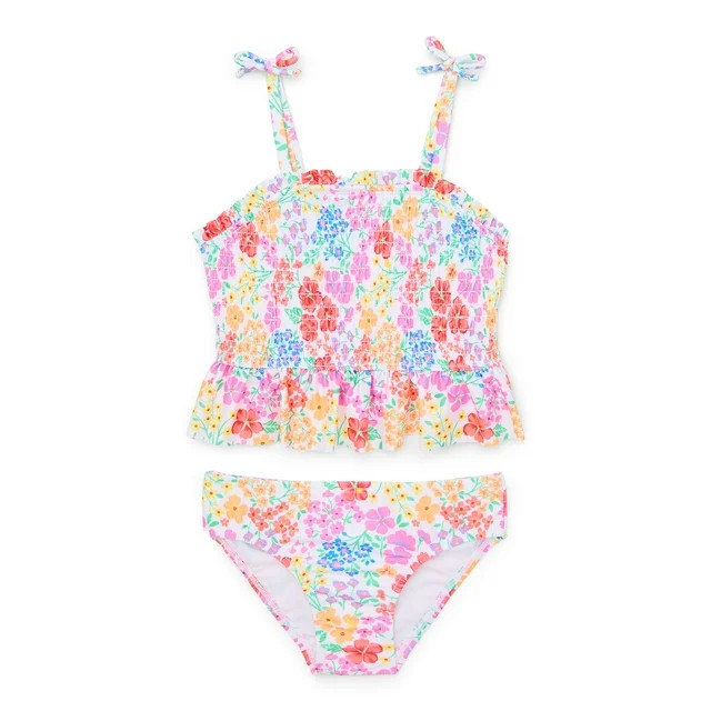 Wonder Nation Toddler Girl Smocked Ruffle Tankini, Two-Piece, Sizes 12M-5T | Walmart (US)