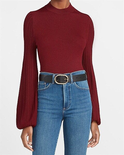 Fitted Ribbed Balloon Sleeve Sweater | Express