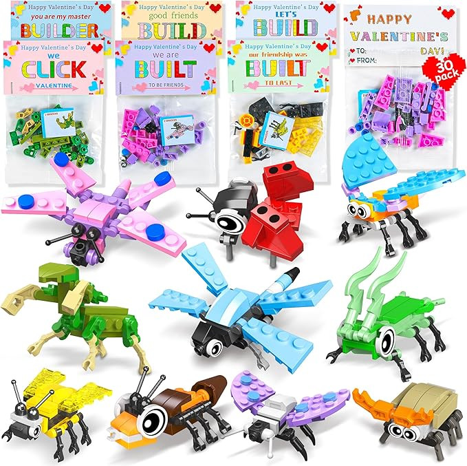 30 Pcs Valentines Day Gifts for Kids classroom-valentines insect blocks，kids valentines day car... | Amazon (US)