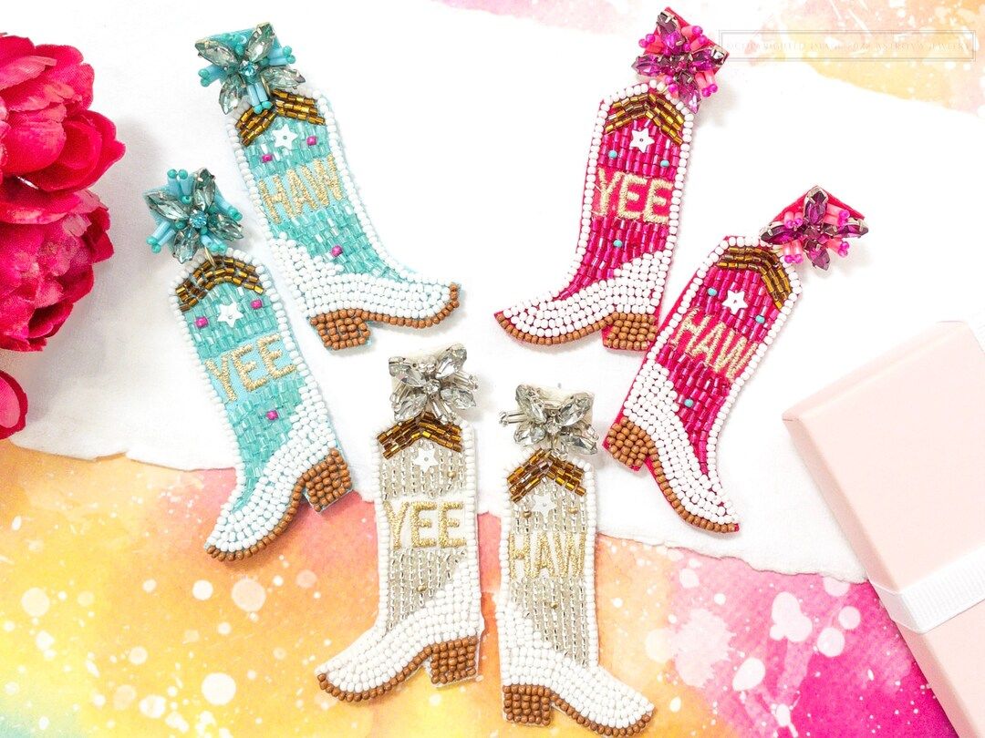 Yee Haw Cowgirl Boots Seed Bead Earrings Cowboy Boot Earrings Nashville Party Earrings Bacheloret... | Etsy (US)