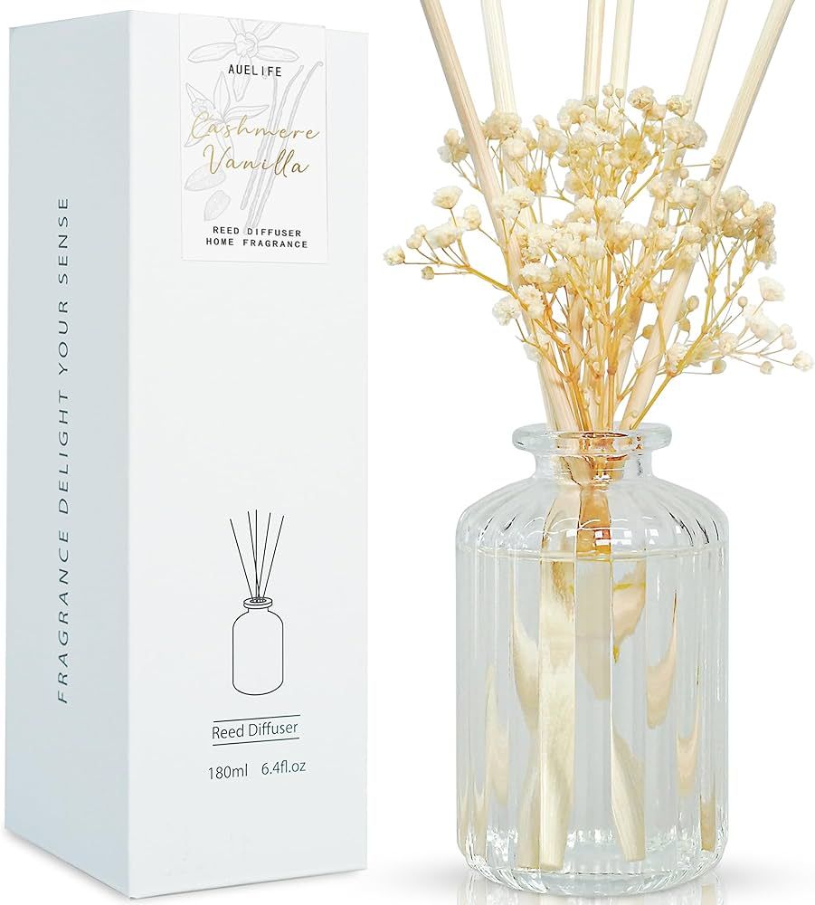 Auelife Reed Diffuser Set, 6.4 oz Cashmere Vanilla Scented Diffuser with Sticks Preserved Real Fl... | Amazon (US)