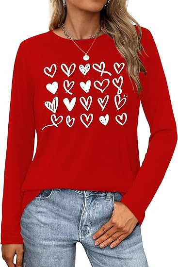 Valentine Shirts for Women Love Heart T Shirt Long Sleeve Valentines Gift Shirt Casual Tee Tops | Amazon (US)