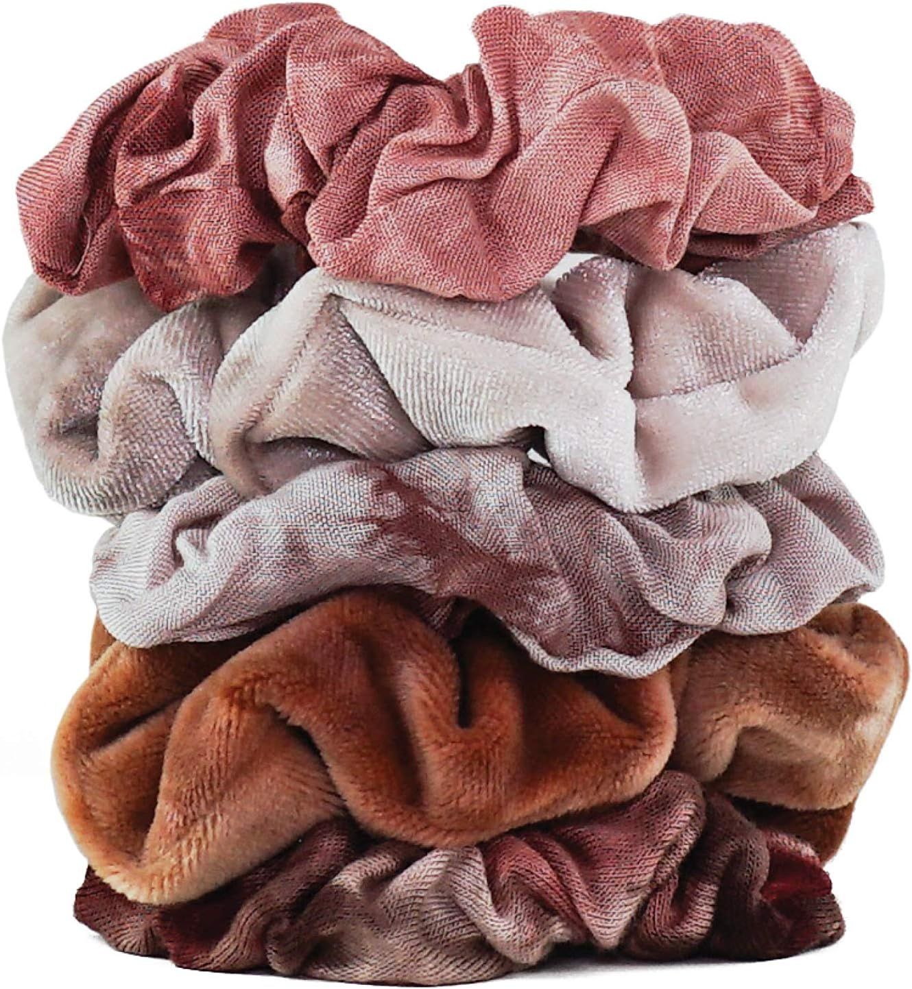 Kitsch Tye Dye Hair Scrunchies for Women - Velvet Scrunchies for Hair, 5-Pack (Rust) | Amazon (US)