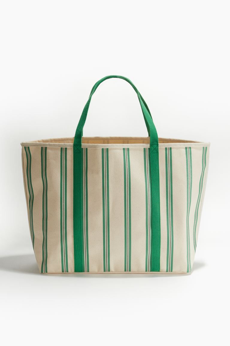 Cotton Canvas Beach Bag - Green/light beige - Home All | H&M US | H&M (US + CA)