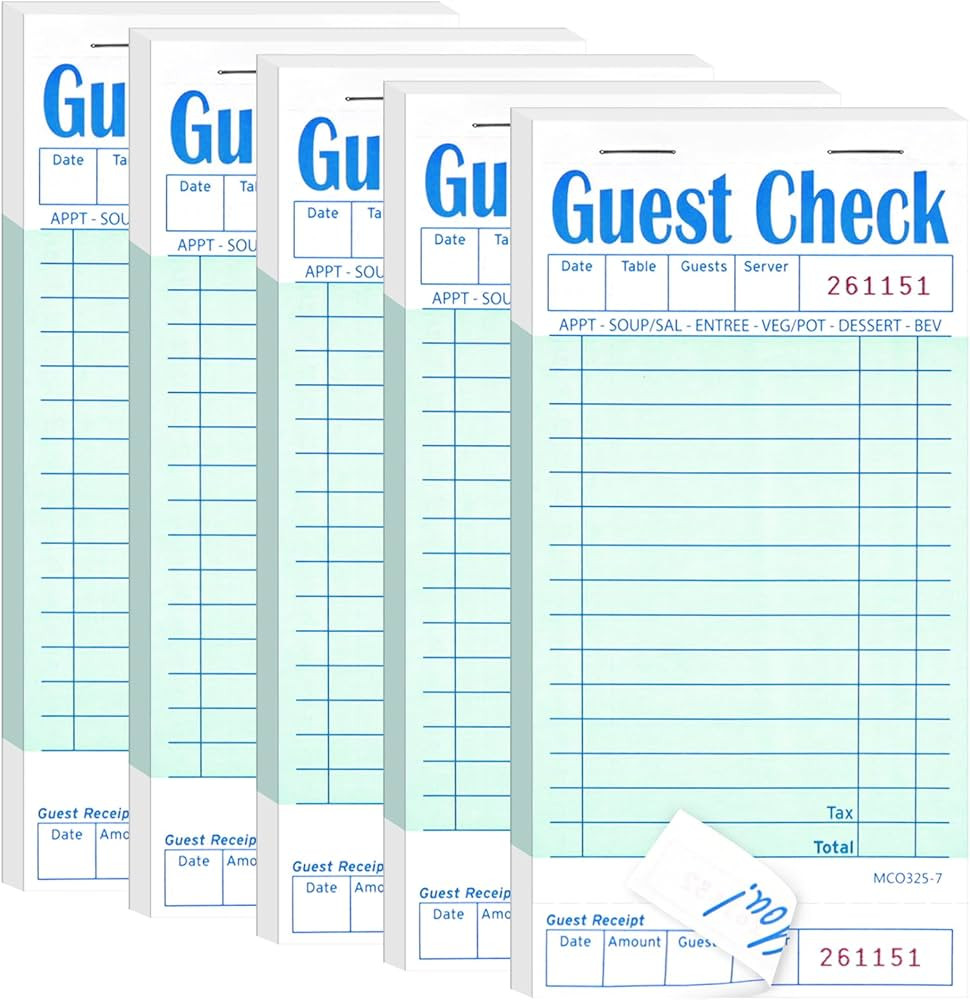 5 Pack Guest Check Books, Server Note Pads for Restaurant, Green Waiter Checkbook, Waitress Notep... | Amazon (US)