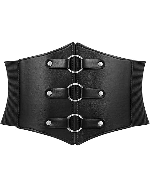 Women Corset Belt Metal O-Ring Heart-Ring Wide Elastic Waspie Waist Belt for Daily Cosplay Hallow... | Amazon (US)