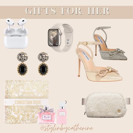 Gifts for her. AirPods. Apple Watch. Sparkly high heels. Steven madden heels. Lululemon belt bag. Lululemon Sherpa belt bag. Gucci earrings. Dior perfume set. 

#LTKbeauty #LTKHoliday #LTKGiftGuide