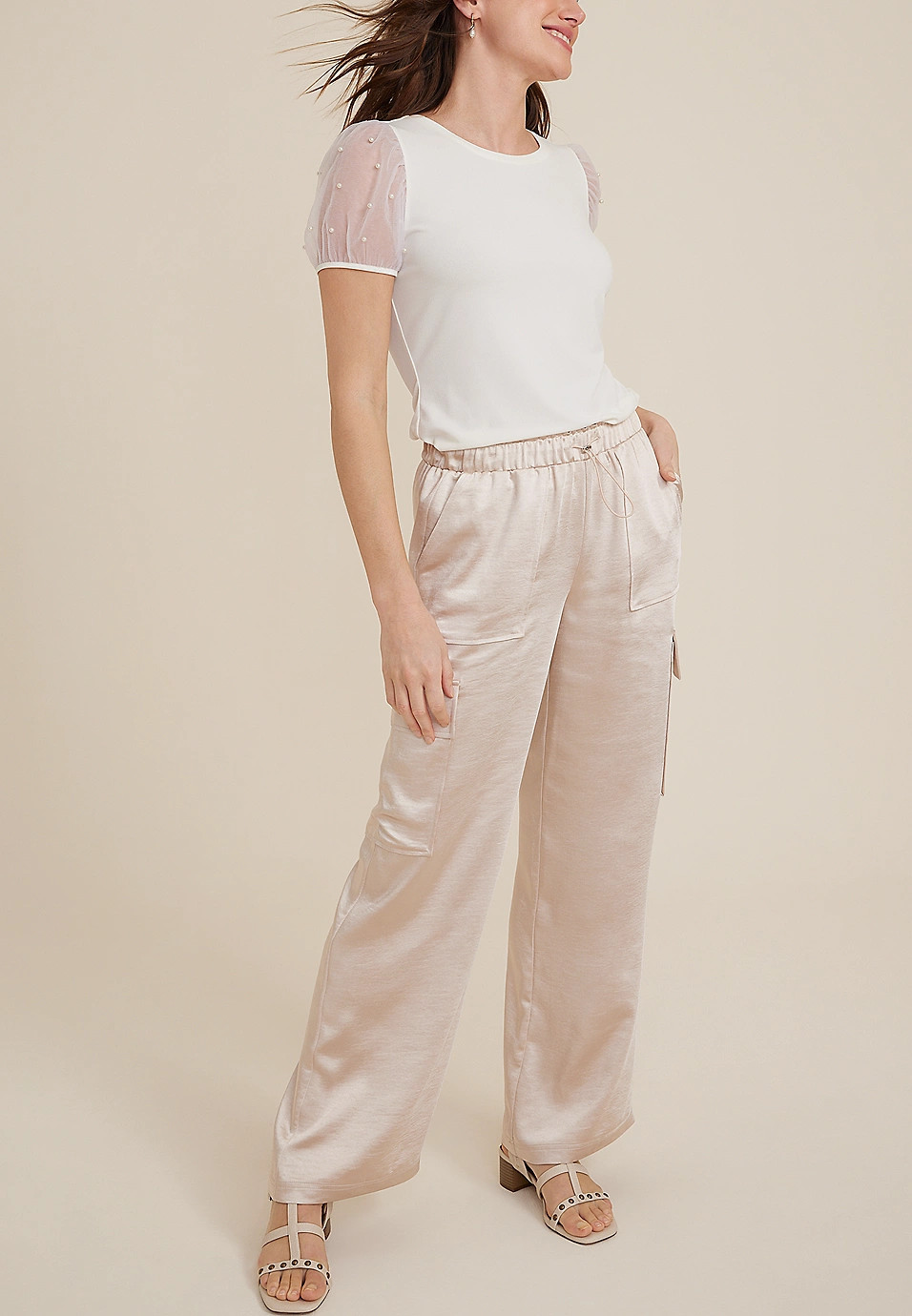 Satin High Rise Cargo Wide Leg Pant | Maurices