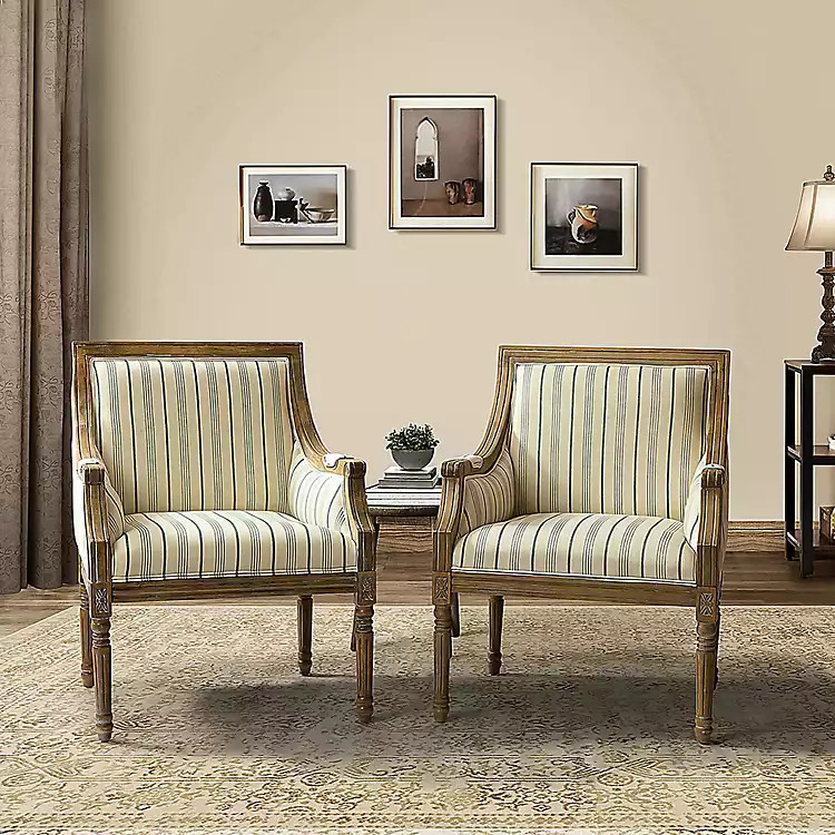 Blue Double Stripe Antique 2-pc. Accent Chair Set | Kirkland's Home