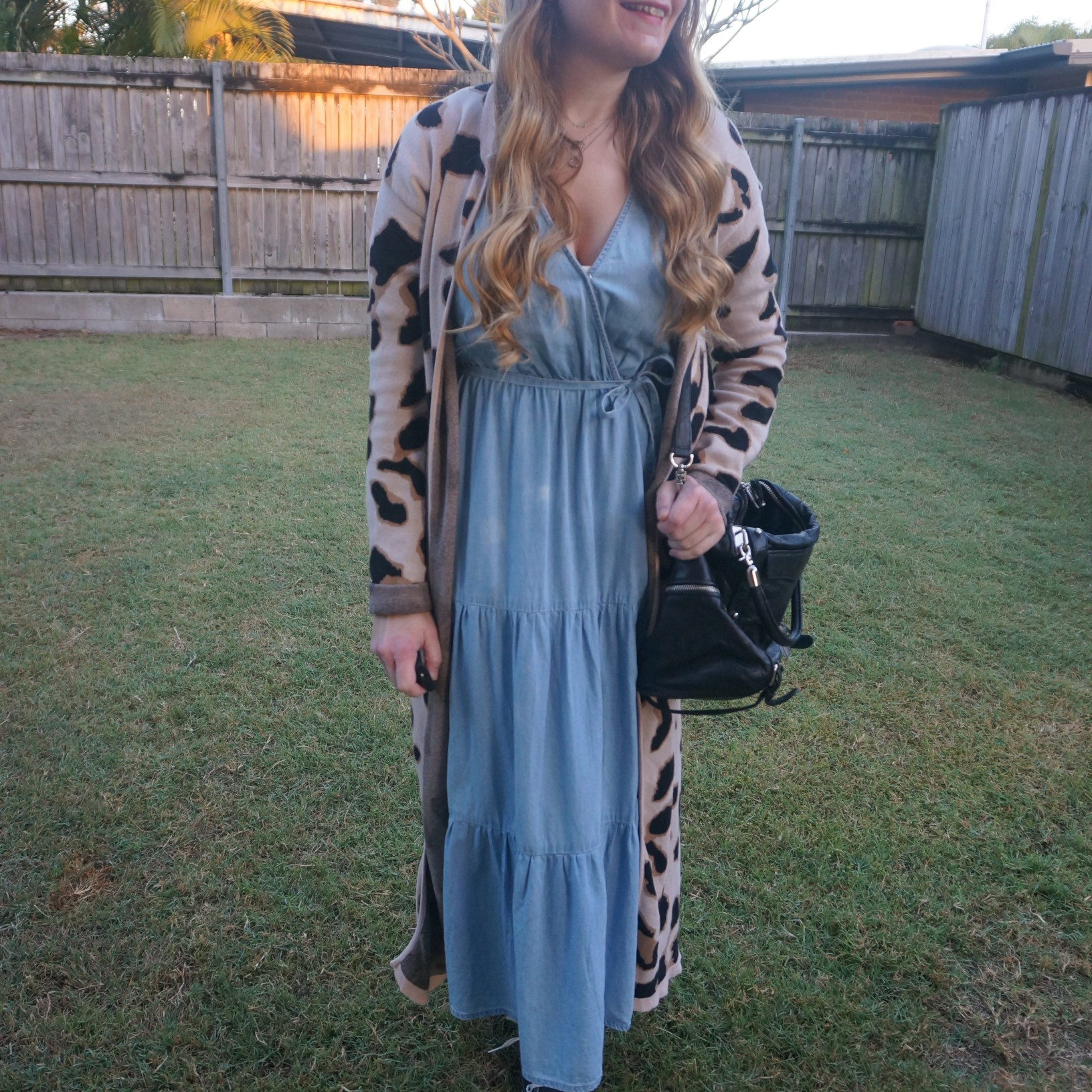 Leopard print duster cardigan with Kmart Anko chambray tiered wrap dress and Rebecca Minkoff cupid bag 💙

#LTKaustralia #LTKspring #LTKbag