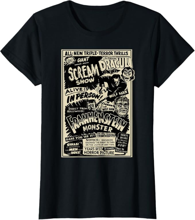 Horror Movie Monster Mummy Dracula Werewolf Frankenstein T-Shirt | Amazon (US)