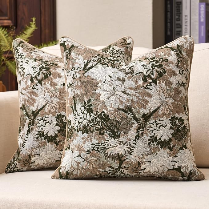 Pack of 2 Vintage Neutral Floral Pillow Covers 18x18 Inch Modern Farmhouse Throw Pillow Covers De... | Amazon (US)
