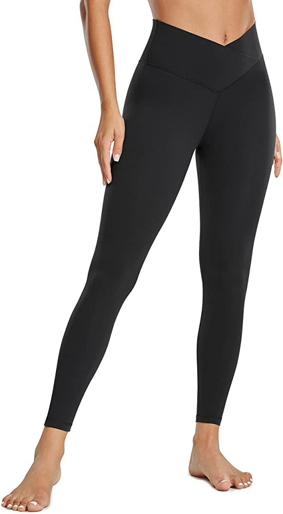 CRZ YOGA Womens Butterluxe Cross Waist Workout Leggings 25 Inches - V Crossover High Waisted Gym ... | Amazon (US)