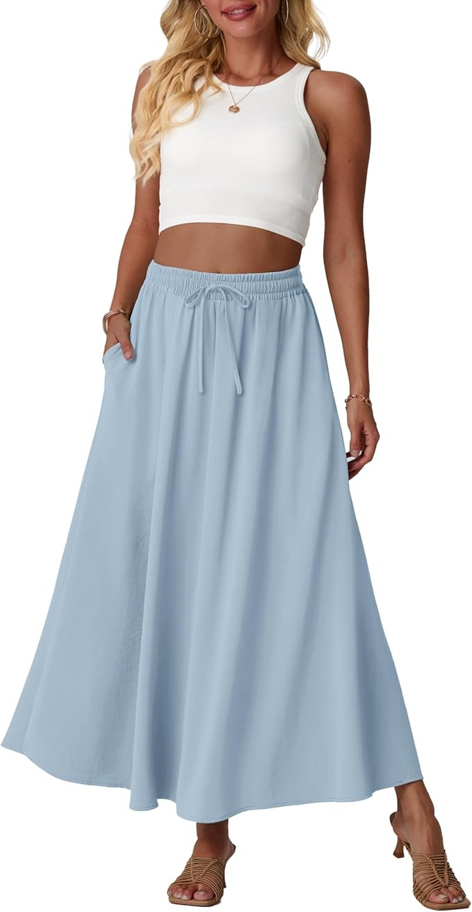 Lepunuo Women Flowy Maxi Skirts High Waisted Summer Casual Long Skirts with Pockets A-Line Elasti... | Amazon (US)