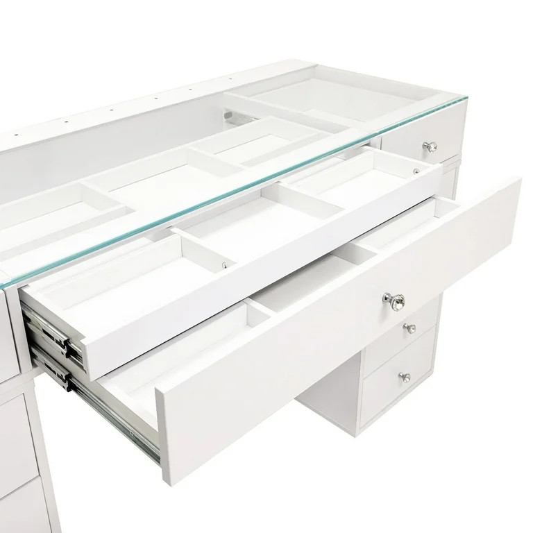 Impressions Vanity Slaystation Naomi Vanity Desk with Glass Tabletop, Makeup Vanity Table with 10... | Walmart (US)