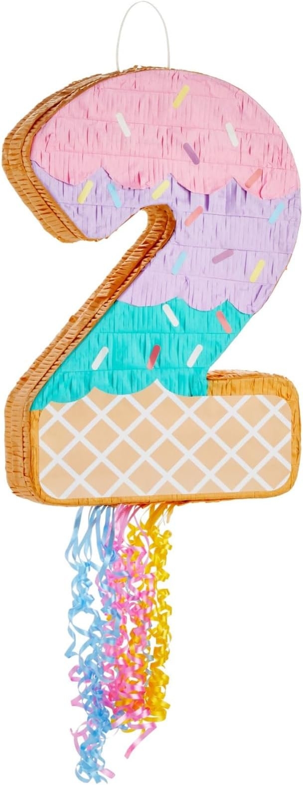 BLUE PANDA Pull String Number 2 Ice Cream Pinata for Two Sweet Birthday Decorations (16.5 x 11.5 ... | Amazon (US)