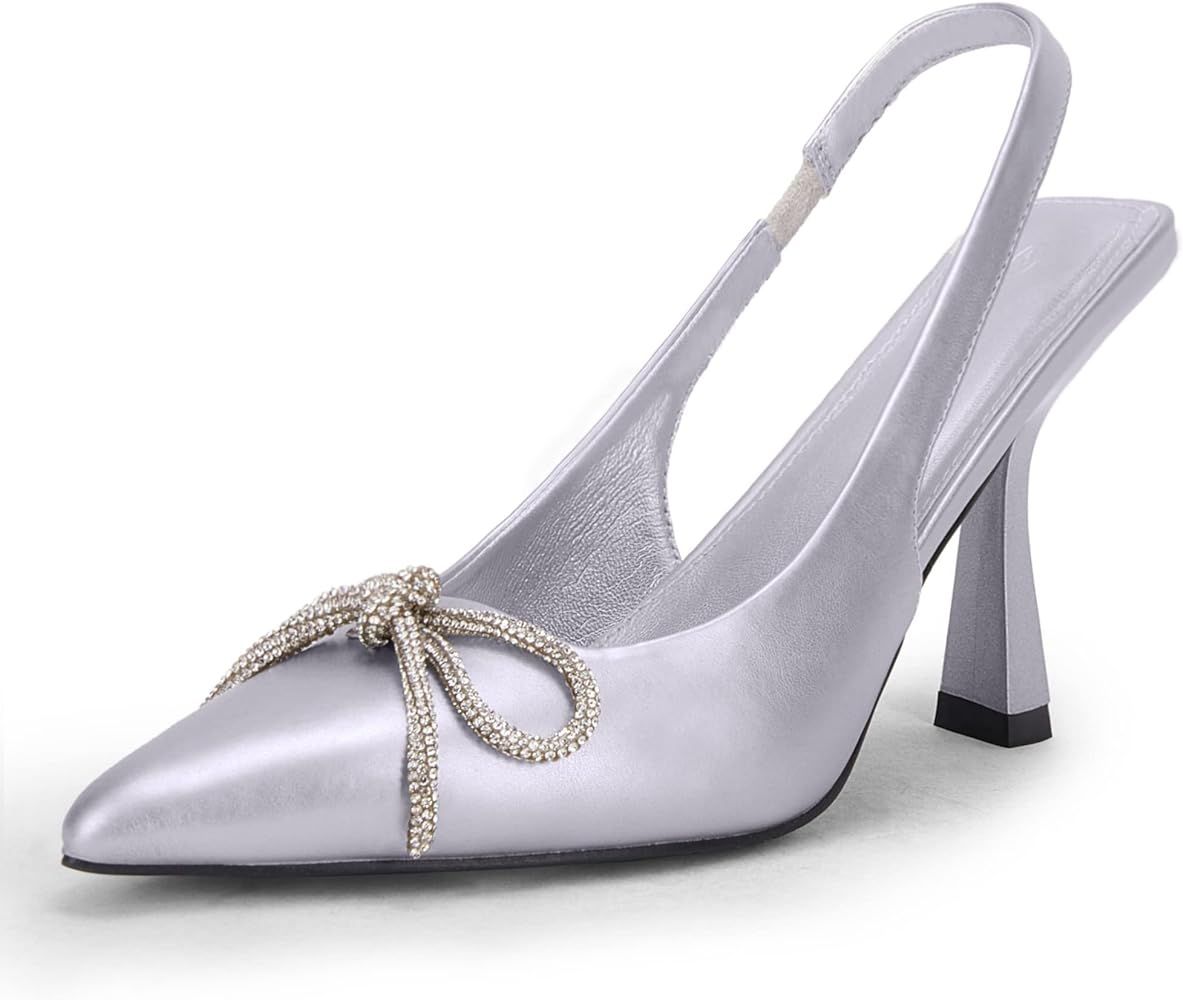 Rilista Women's Slingback Heels Closed Toe Pumps Party Wedding Dress Shoes Pointed Toe Rhinestone... | Amazon (US)