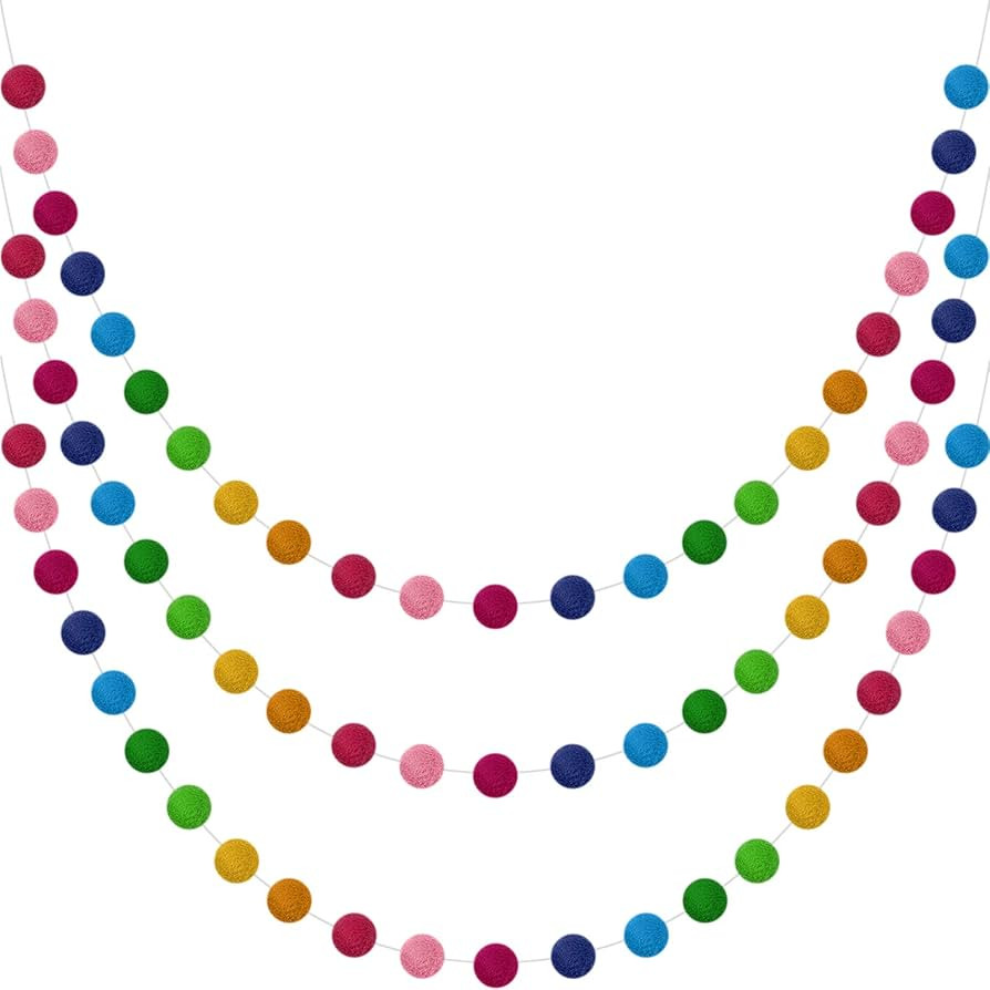 Boao 3 Pieces Wool Felt Ball Garland Colorful Pom Pom Garland Handmade 6.5 Feet Long 24 Balls Fel... | Amazon (US)
