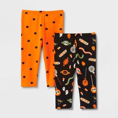 Toddler Girls' Adaptive Halloween Capri Leggings - Cat & Jack™ Black/Orange | Target