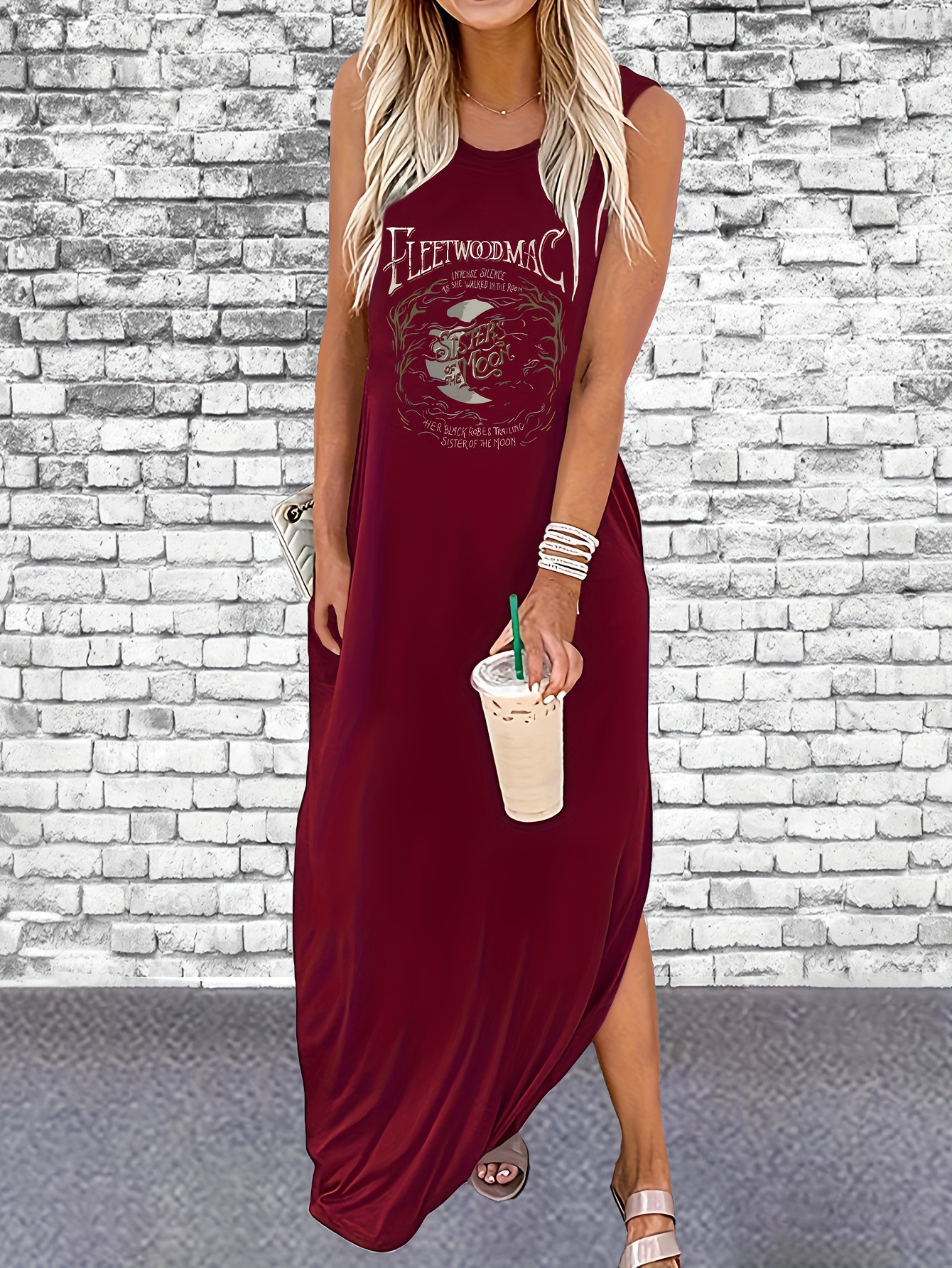 Fleet Wood   Print Sleeveless Tee Dress Casual Tank Dress - Temu | Temu Affiliate Program