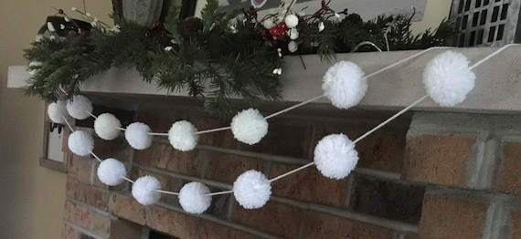 Snowball POM POM Garland Winter Decor Snowflake Pompom Yarn | Etsy (US)