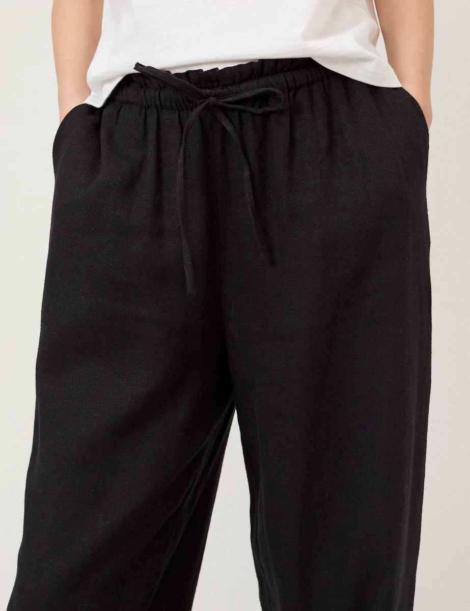 Black Linen-Blend Straight Leg Trousers | Nobody's Child