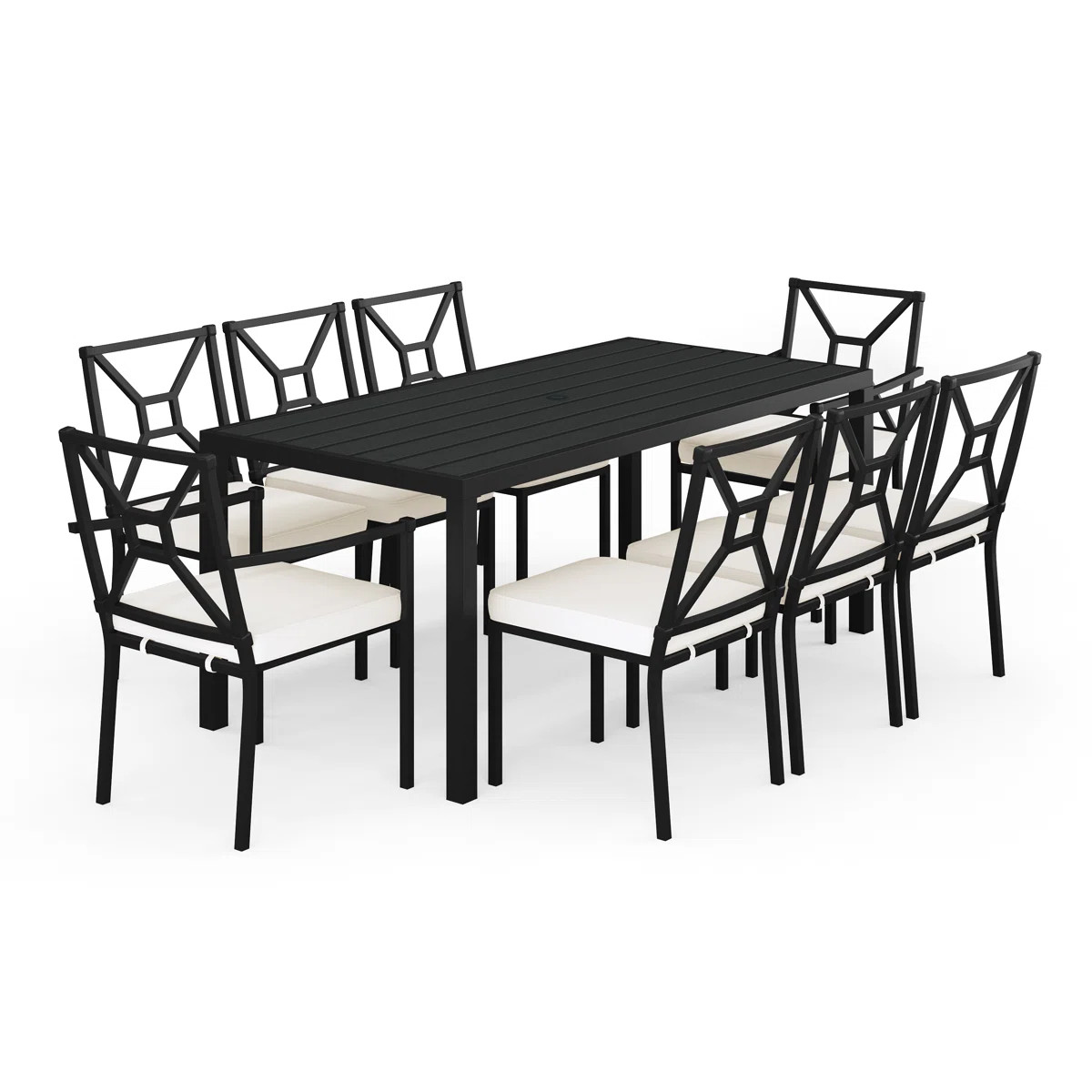 Martha Stewart Lily Pond 9-Piece Steel Patio Dining Set with 8 Stackable Chairs and 72" Table | Wayfair North America