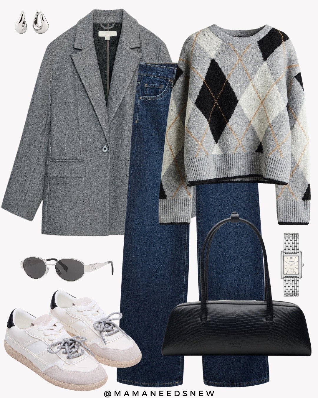A fall outfit with a blazer, jeans, argyle sweater, sneakers, shoulder bag 🍂

#LTKSaleAlert #LTKStyleTip #LTKShoeCrush