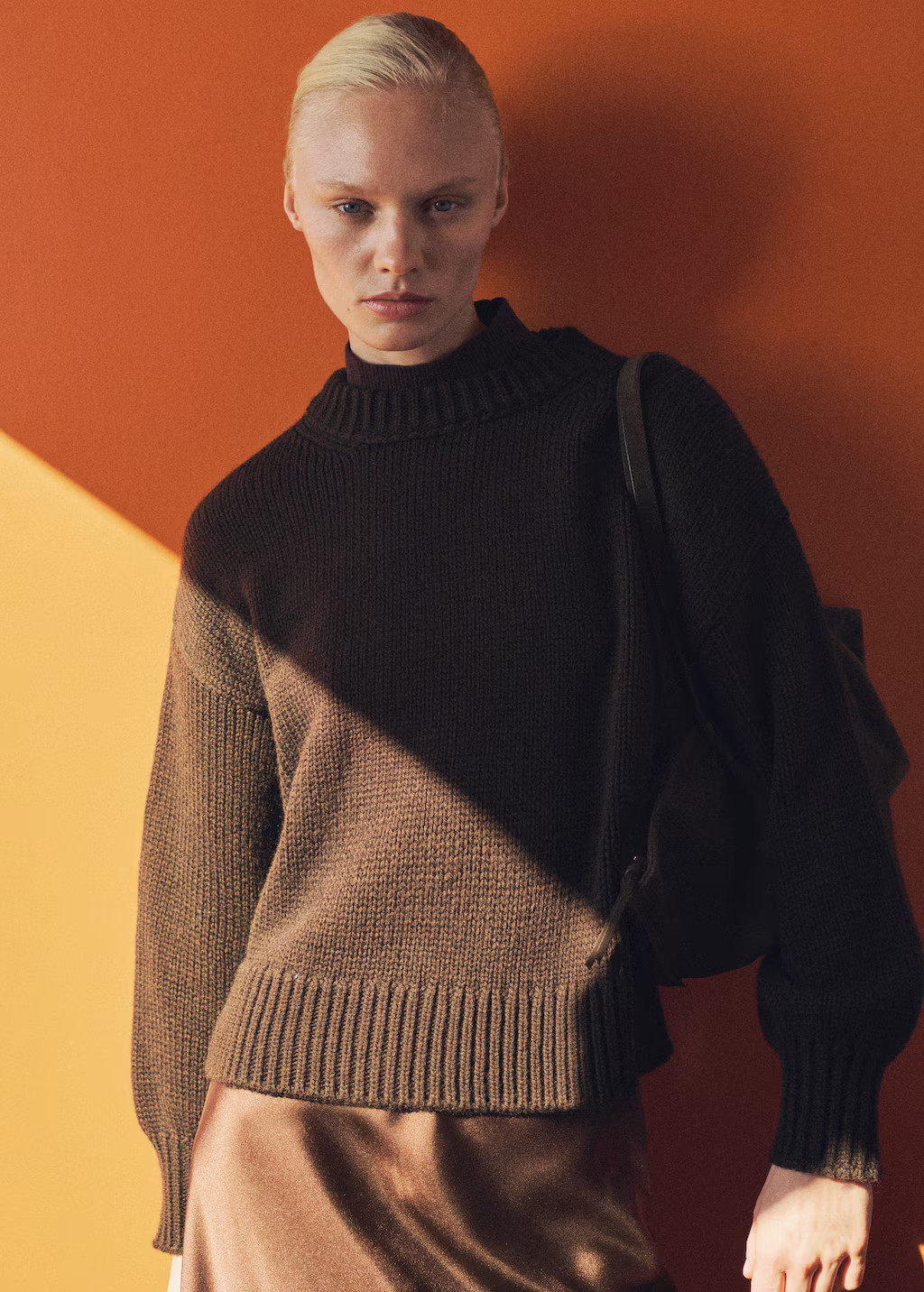 Chunky-knit sweater with ribbed trims brown - Women - M - MANGO | Mango (US/MX/AU)