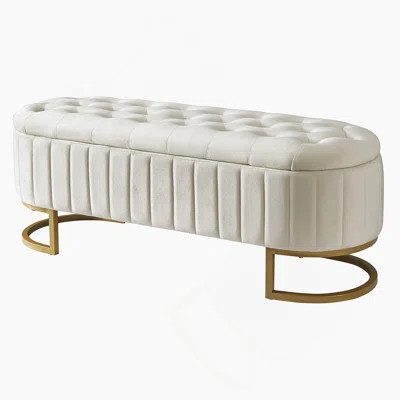 Upholstered Storage Bench With Button-Tufted, Metal Legs | Wayfair North America