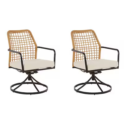 Origin 21 Clairmont Set of 2 Wicker Black Steel Frame Swivel rocker Dining Chair with Cream Cushi... | Lowe's