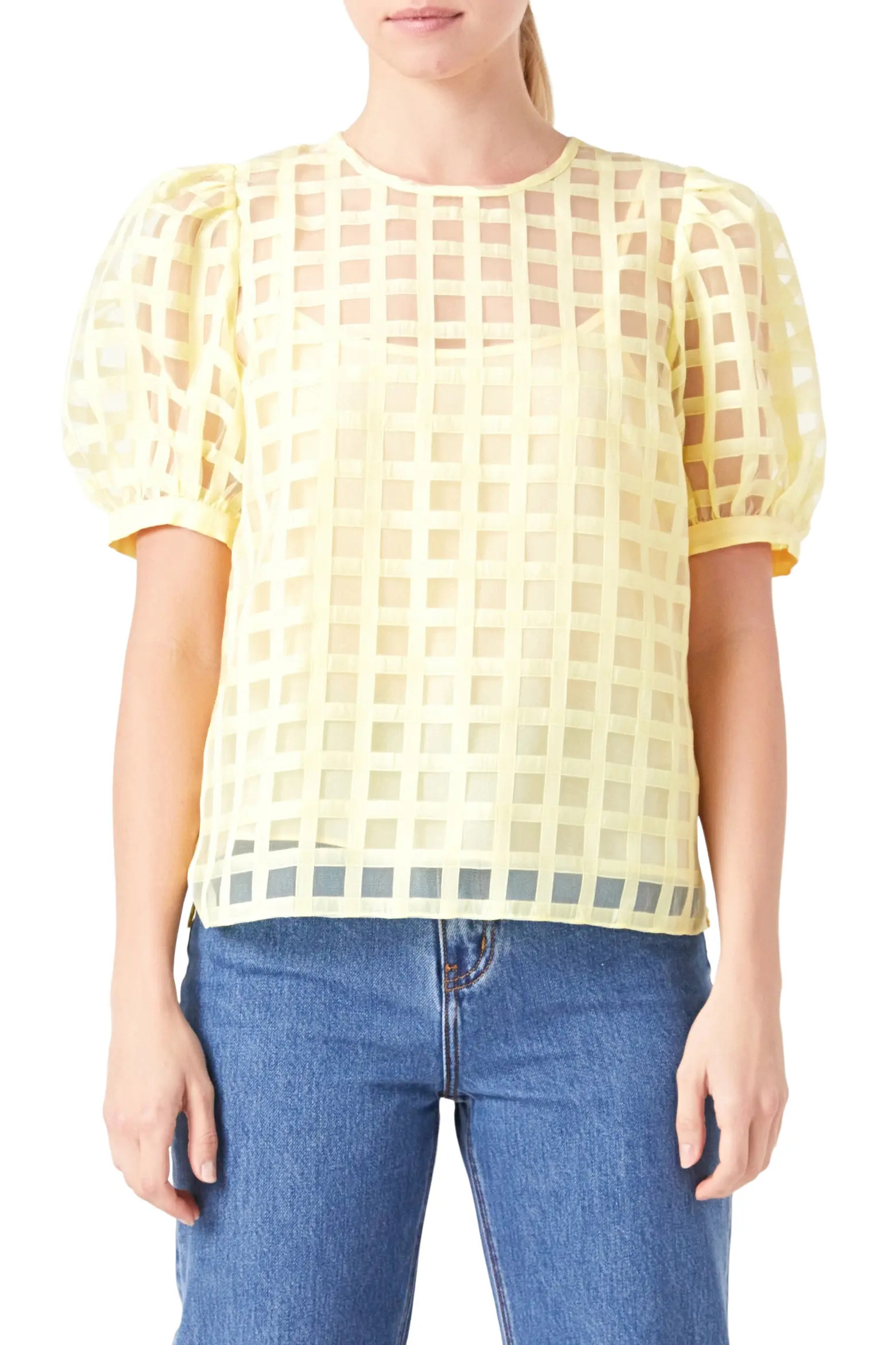 English Factory Windowpane Sheer Top (Women) | Nordstrom | Nordstrom