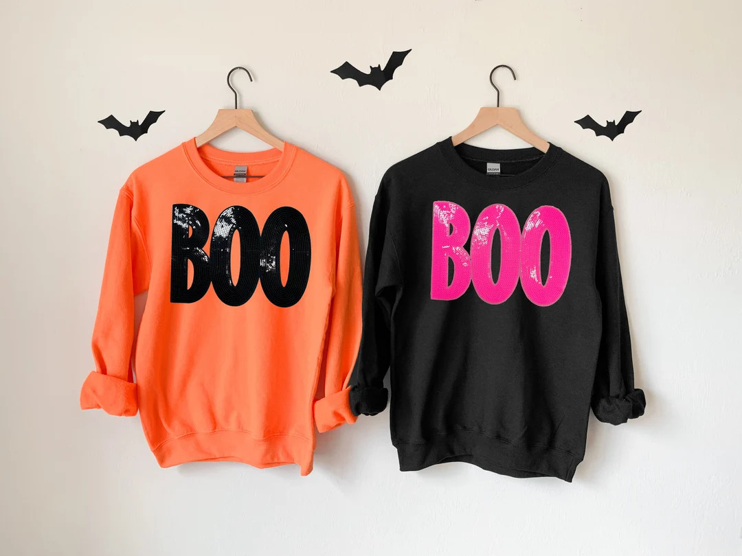 Sequin Halloween Boo Sweatshirt - Multiple Colors - Halloween Sequin Patch Shirt | Etsy (US)