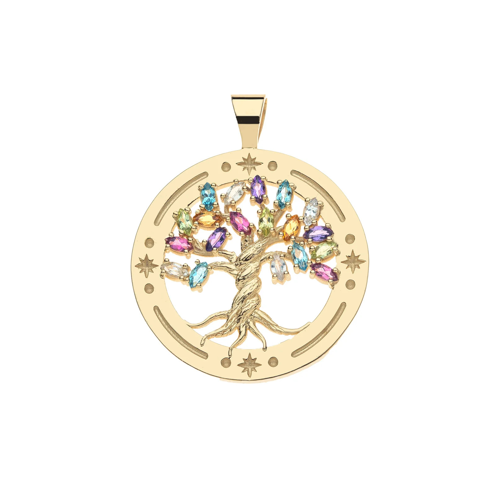 FAITH Tree of Life Pendant in Solid Gold with Multicolored Stones | Jane Win