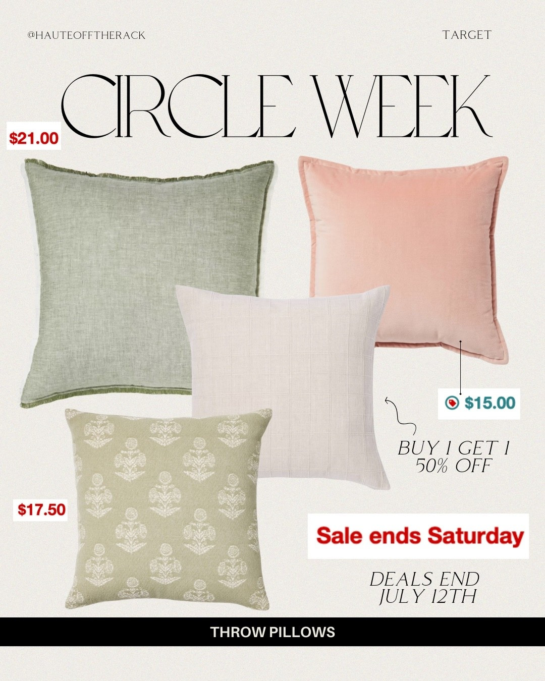 Target circle week ends Saturday! Don’t wait to grab updated home decor for less!

#throwpillows #homedecor #targetcircleweek #target #sage #pink #couchpillows

#LTKSaleAlert #LTKSeasonal #LTKHome