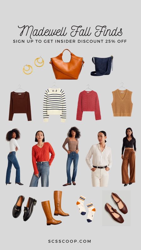 New Fall Finds at Madewell! All currently 25% off if you are an insider (signing up is free).

Leather tote, suede satchel, square-neck sweater, striped sweater, sweater vest, 90s straight jeans, button down, wide leg trousers, loafers, knee high boots, Mary Jane ballet flats

#LTKSeasonal #LTKsalealert #LTKfindsunder100
