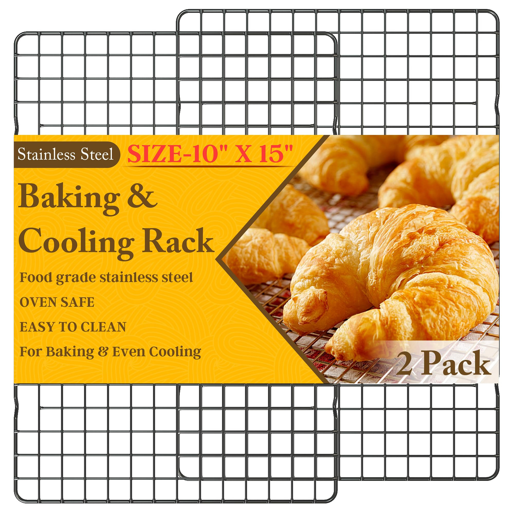 2PCS Cooling Racks for Cooking and Baking - 10" x 15"Heavy Duty Stainless Steel Wire Rack for Bak... | Amazon (US)