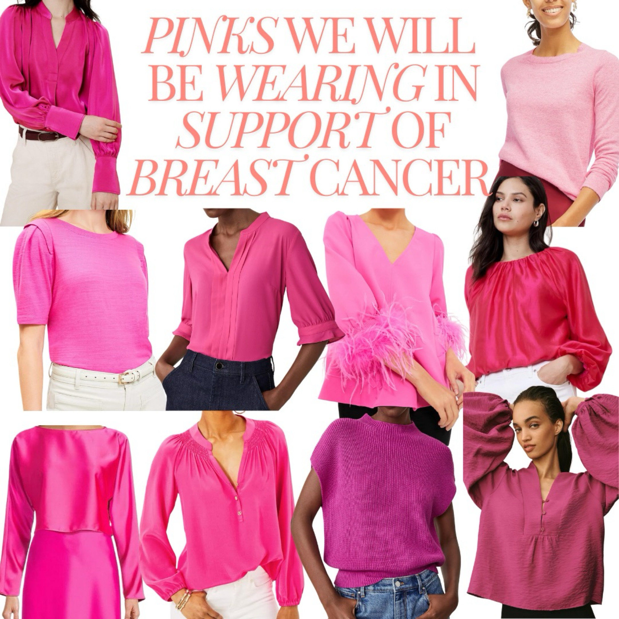 Pinks we will be wearing in October in support of breast cancer! 
