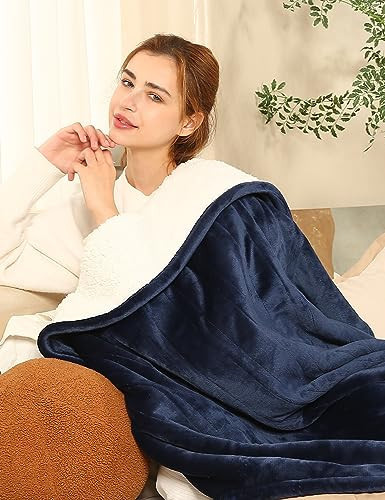 Heated Throw Blanket Electric Blanket, 50"x60" Heating Throw Blanket with 5 Heating Levels & 4 Hours Auto Off, Reversible Flannel Sherpa Electric Throw Blanket with OverHeat Protection, Navy Blue | Amazon (US)