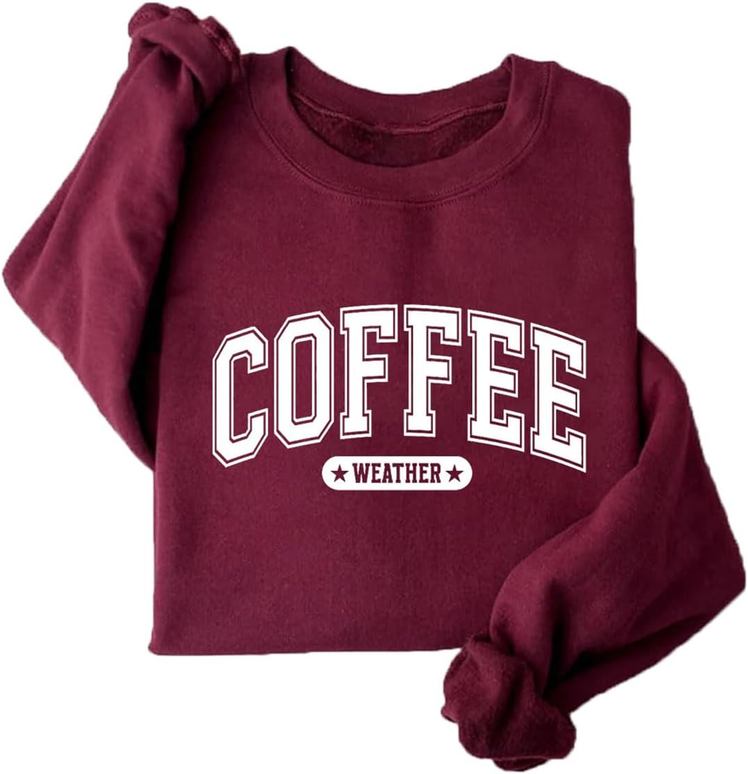 Coffee Weather Sweatshirt Women Crewneck Coffee Lover Fleece Sweater | Amazon (US)