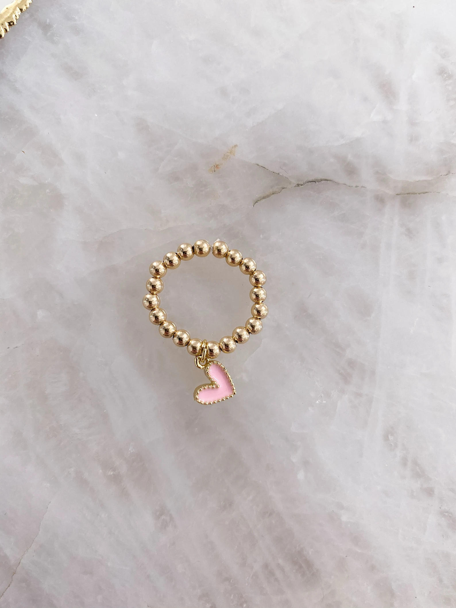 14k Gold Filled Beaded Ring  Pink Heart Pendant  Stretchy | Etsy | Etsy (US)