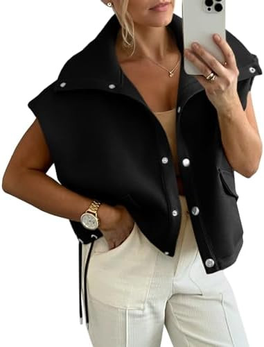 Cicy Bell Womens Fall Oversized Vest Cropped Button Down Cap Sleeve Lapel Collar Jackets Casual D... | Amazon (US)