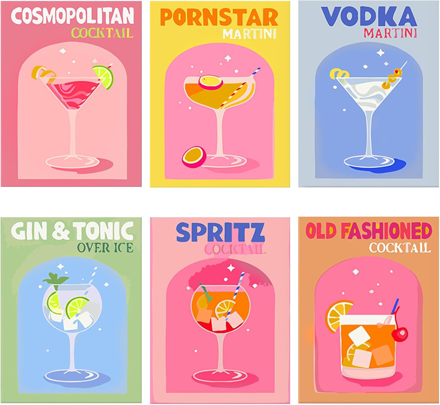 6 Pack Paint by Numbers for Adults, DIY Acrylic Paint by Numbers Kits, Cocktails Canvas for Paint... | Amazon (UK)