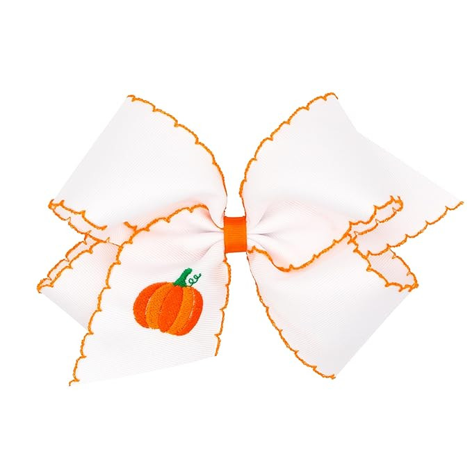Wee Ones Girls Grosgrain Hair Bow with Moonstitch Edges and Pumpkin Embroidery, Pumpkin, King | Amazon (US)